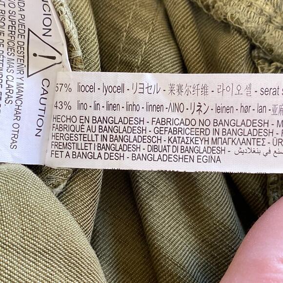 ZARA Khaki Green Linen Blend Pants High Rise Joggers Size Medium Olive Pockets - Picture 7 of 8